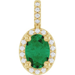 14K Yellow Gold Lab-Grown Emerald & .07 CTW Natural Diamond Halo-Style Pendant
