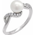14K White Gold Cultured White Freshwater Pearl & 1/8 CTW Natural Diamond Ring