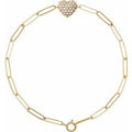 14K Yellow Gold 1/3 CTW Natural Diamond Heart & Paperclip-Style 7" Bracelet