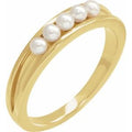 14K Yellow Gold Cultured White Seed Pearl Stackable Ring