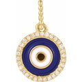 14K Yellow Gold 1/10 CTW Natural Diamond Blue Enameled Evil Eye Pendant