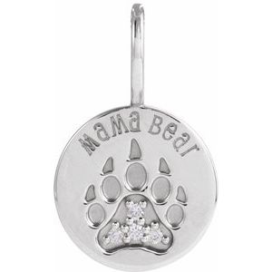 14K White Gold .03 CTW Natural Diamond Mama Bear Pendant