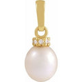 14K Yellow Gold Cultured White Freshwater Pearl & .08 CTW Natural Diamond Pendant