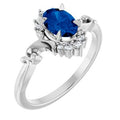14K White Gold Lab-Grown Blue Sapphire & .08 CTW Natural Diamond Ring