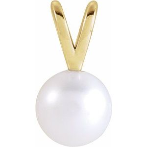 14K Yellow Gold Cultured White Akoya Pearl Pendant