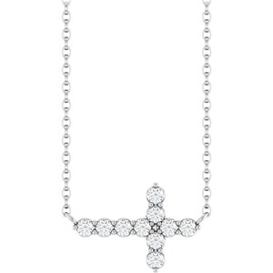 14K White Gold 1/3 CTW Lab-Grown Diamond Sideways Cross 18" Necklace