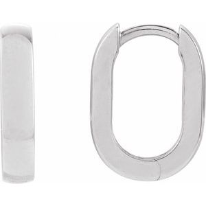 10K White Gold Elongated Domed 14 mm Hoop Earring
