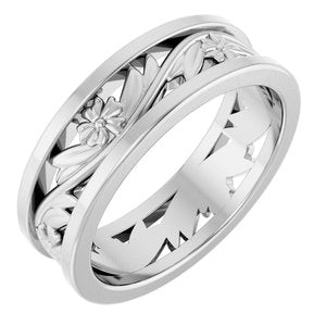 14K White Gold 5.8 mm Floral Flat Band Size 7