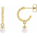14K Yellow Gold Cultured White Freshwater Pearl Rope Hoop Earrings