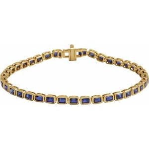 14K Yellow Gold Lab-Grown Blue Sapphire Line 7" Bracelet