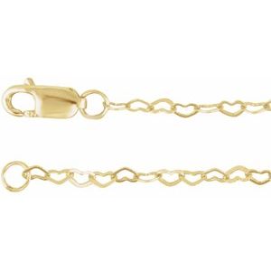 14K Yellow Gold 1.9 mm Heart 7" Chain
