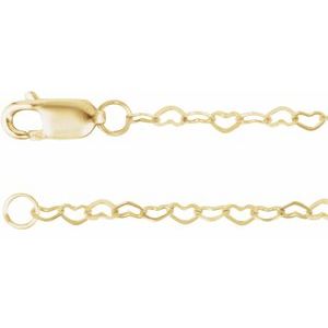 14K Yellow Gold 1.9 mm Heart 16" Chain