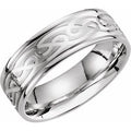 14K White Gold 7 mm Celtic-Inspired Grooved Comfort-Fit Flat Band Size 14.5