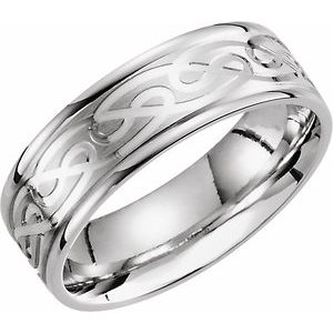 14K White Gold 7 mm Celtic-Inspired Grooved Comfort-Fit Flat Band Size 14.5