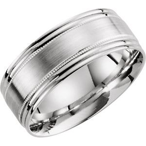 10K White Gold 8 mm Lightweight Grooved Milgrain Band Size 10