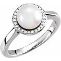 14K White Gold Cultured White Freshwater Pearl & .06 CTW Natural Diamond Halo-Style Ring