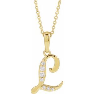 14K Yellow Gold 1/10 CTW Natural Diamond Initial L 18" Necklace