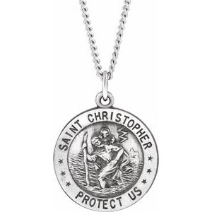 Sterling Silver 18 mm Round St. Christopher Medal U.S. Navy Medal 18" Necklace