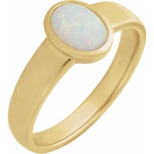 14K Yellow Gold Lab-Grown White Opal Cabochon Ring