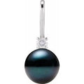 14K White Gold Cultured Black Akoya Pearl & .03 CT Natural Diamond Charm/Pendant