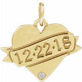 14K Yellow Gold .005 CT Natural Diamond Engravable Heart Pendant