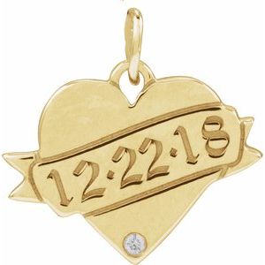14K Yellow Gold .005 CT Natural Diamond Engravable Heart Pendant