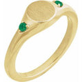 14K Yellow Gold Engravable Lab-Grown Emerald Signet Ring