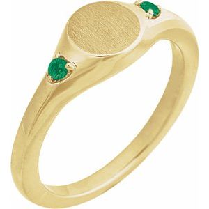 14K Yellow Gold Engravable Lab-Grown Emerald Signet Ring