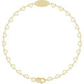 14K Yellow Gold Engravable Heart Link 7" Bracelet