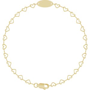 14K Yellow Gold Engravable Heart Link 7" Bracelet