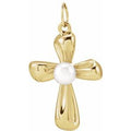 14K Yellow Gold Cultured White Freshwater Pearl Cross Pendant