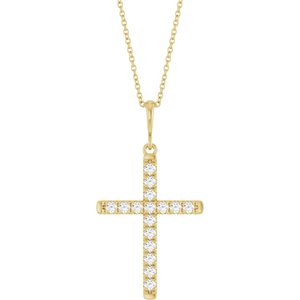 14K Yellow Gold 3/8 CTW Lab-Grown Diamond French-Set Cross 16-18" Necklace