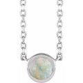 14K White Gold Cabochon Natural White Opal Bezel-Set 18" Necklace