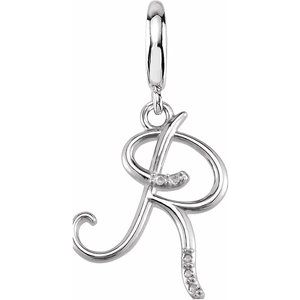 Sterling Silver Script Initial R .03 CTW Natural Diamond Charm/Pendant