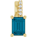 14K Yellow Gold Natural London Blue Topaz & .04 CTW Natural Diamond Pendant