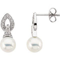 14K White Gold Cultured White Freshwater Pearl & 1/6 CTW Natural Diamond Earrings