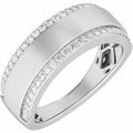 14K White Gold 1/2 CTW Lab-Grown Diamond Stepped-Edge Tapered Half Round Band