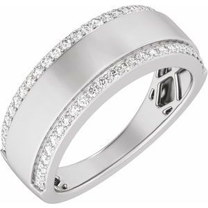 14K White Gold 1/2 CTW Lab-Grown Diamond Stepped-Edge Tapered Half Round Band