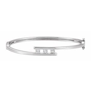 14K White Gold 5/8 CTW Natural Diamond Bangle 6 1/2" Bracelet