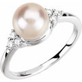 14K White Gold 7.5-8 mm Cultured Freshwater White Pearl & 1/10 CTW Natural Diamond Ring
