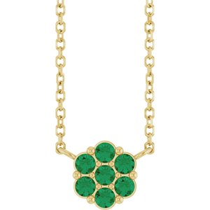 14K Yellow Gold Lab-Grown Emerald Cluster 18" Necklace
