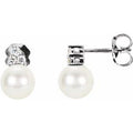 14K White Gold Cultured White Freshwater Pearl &  1/10 CTW Natural Diamond Earrings