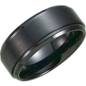 Black Titanium 9 mm Beveled Stepped-Edge Band Size 9.5