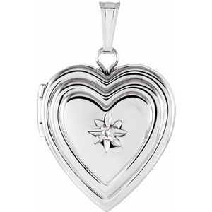 Sterling Silver  .01 CTW Natural Diamond 15 mm Heart Locket