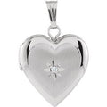 14K White Gold .010 CT Natural Diamond Heart Locket