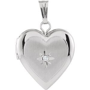 14K White Gold .010 CT Natural Diamond Heart Locket