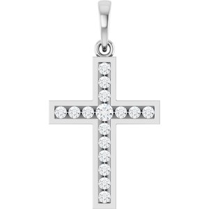 14K White Gold 1/4 CTW Natural Diamond Cross Pendant