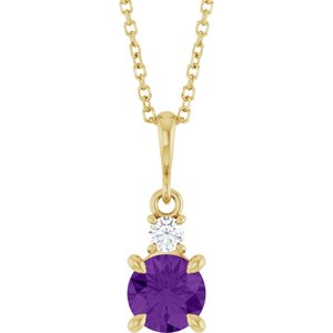 14K Yellow Gold Natural Amethyst & .07 CT Natural Diamond 16-18" Necklace