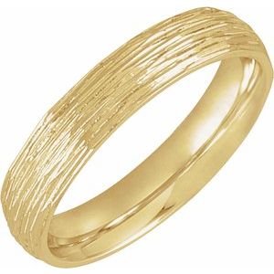 14K Yellow Gold 4 mm Tree Bark-Inspired Comfort-Fit Flat Band Size 6.5