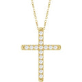 14K Yellow Gold 1/2 CTW Lab-Grown Diamond French-Set Cross 16-18" Necklace
